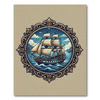 Golden Ornate Galleon Nautical Frame Rug