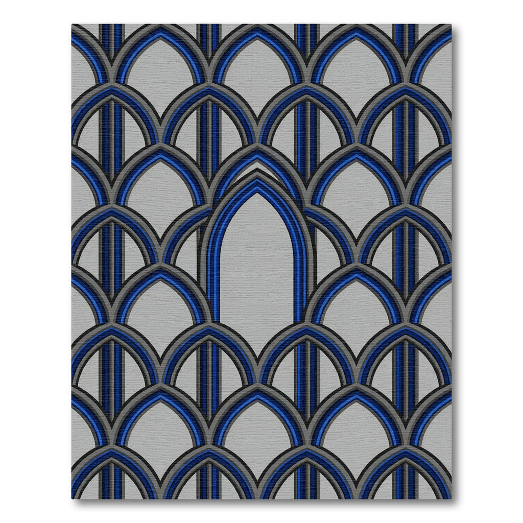 Modern Gothic Arch Royal Blue Gray Geometric Rug