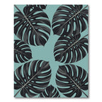 Modern Black Tropical Monstera Foliage Rug