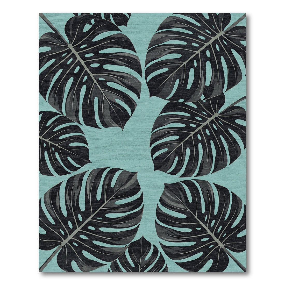 Modern Black Tropical Monstera Foliage Rug