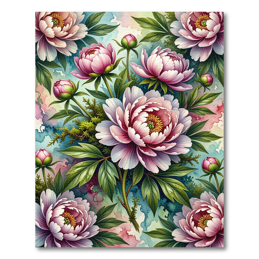 Blushing Peony Watercolor Floral Art Rug