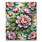 Blushing Peony Watercolor Floral Art Rug