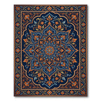 Ornate Navy Blue Floral Mandala Rug