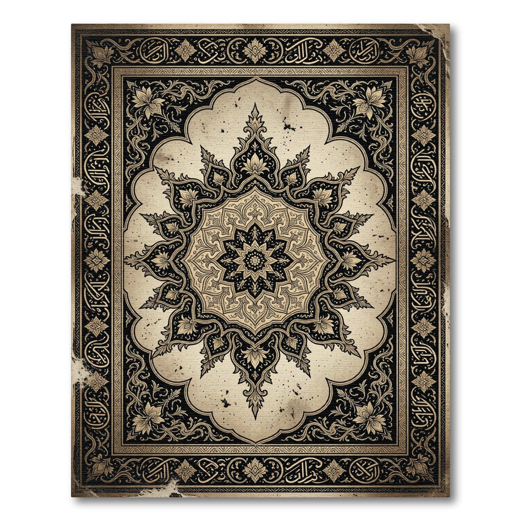 Elegant Charcoal Black Baroque Medallion Rug