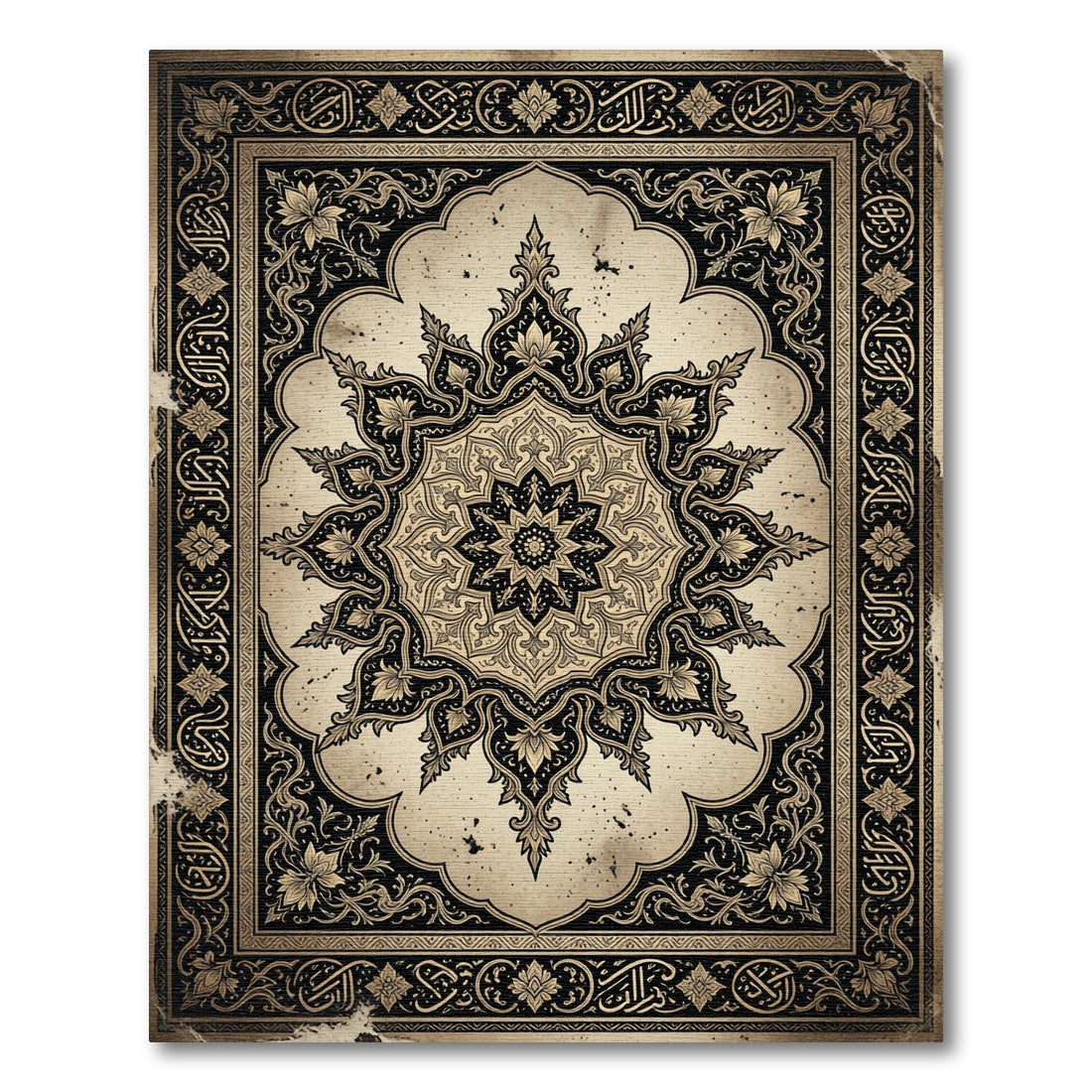 Elegant Charcoal Black Baroque Medallion Rug