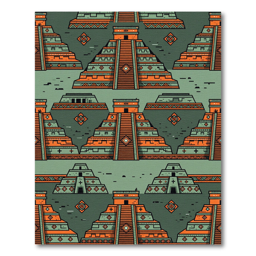 Geometric Aztec Orange Teal Step Pyramid Rug
