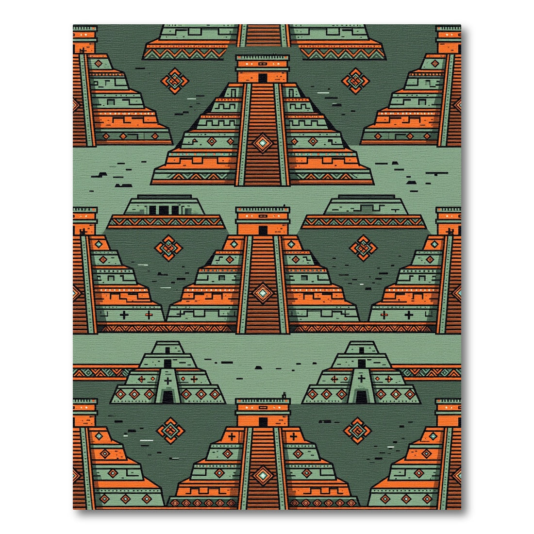 Geometric Aztec Orange Teal Step Pyramid Rug