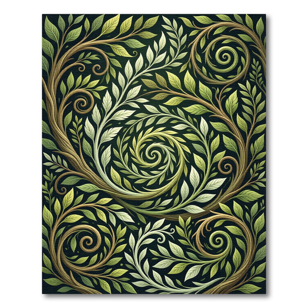 Swirling Lush Green Leaf Botanical Art Rug