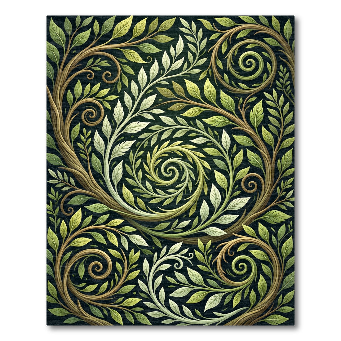 Swirling Lush Green Leaf Botanical Art Rug