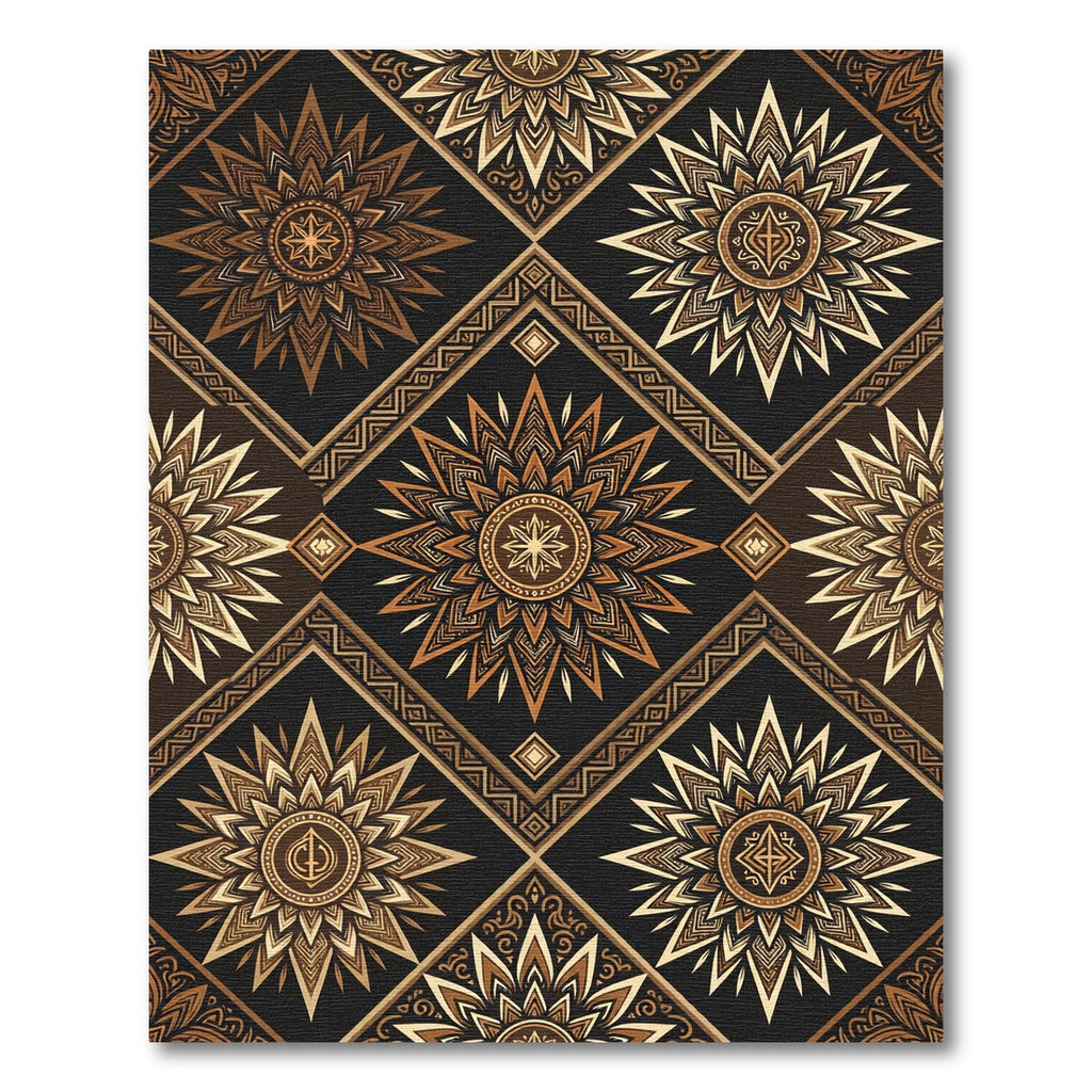 Golden Brown Sunburst Quatrefoil Diamond Rug