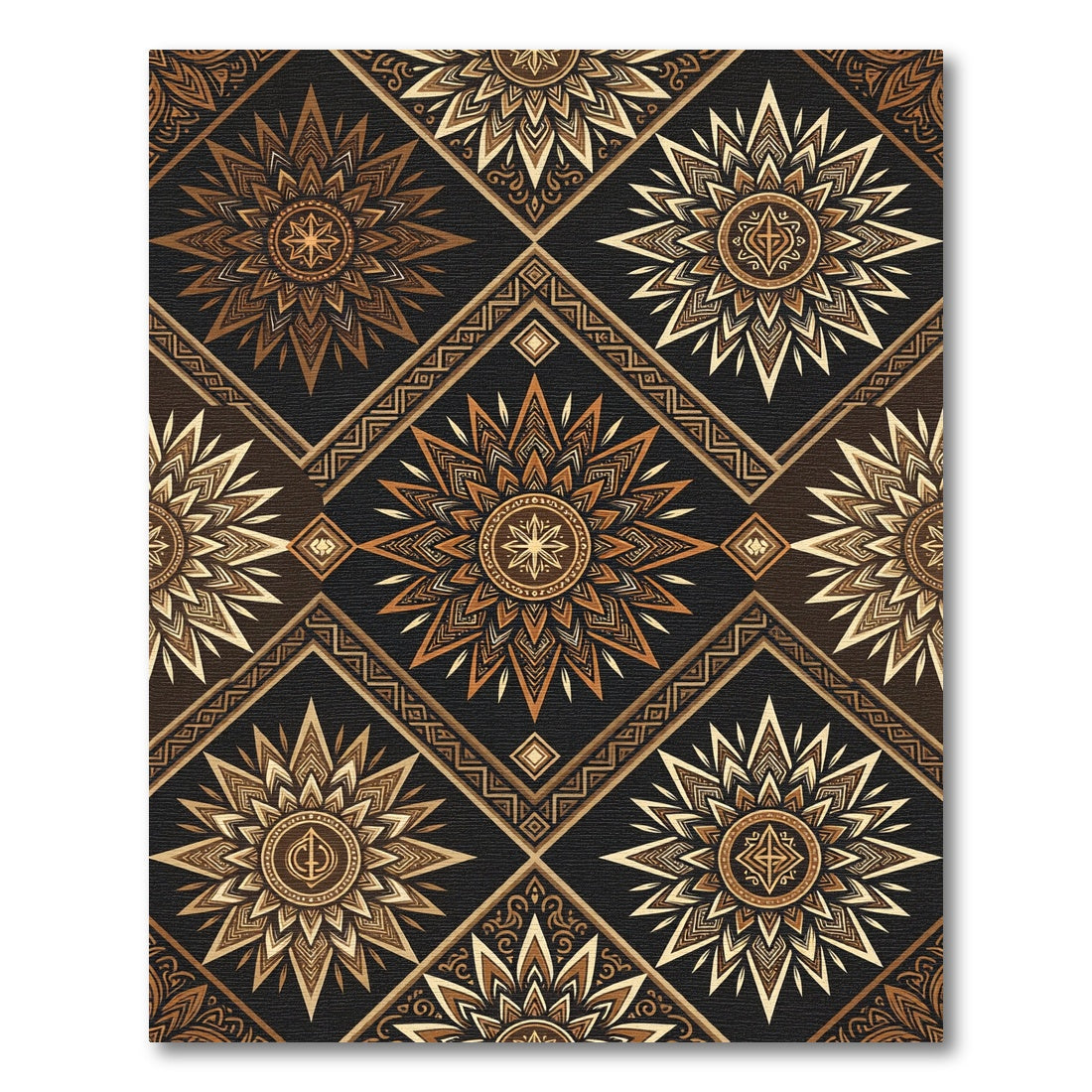 Golden Brown Sunburst Quatrefoil Diamond Rug