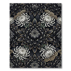 Gothic Black and White Chrysanthemum Art Rug