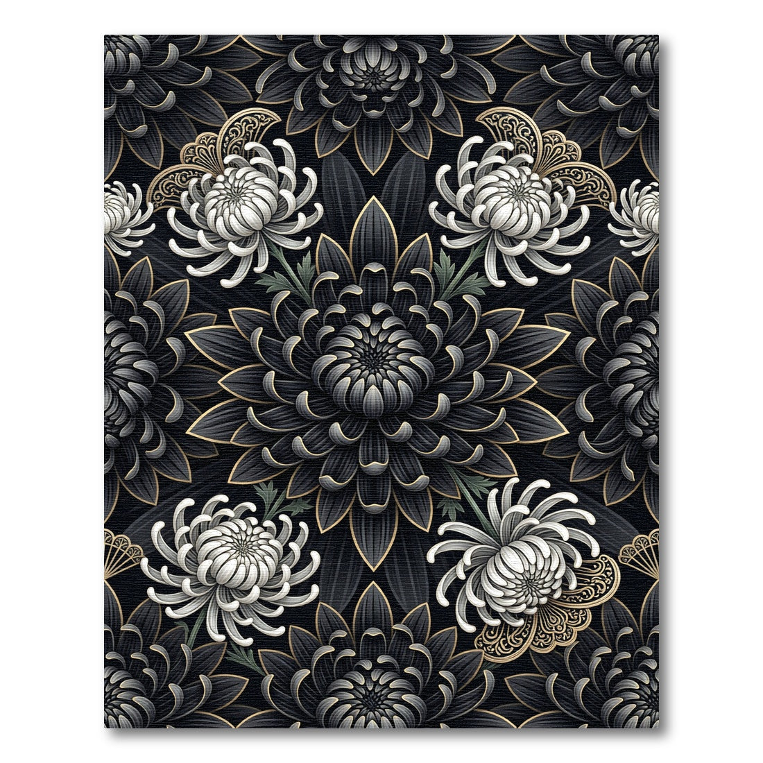 Gothic Black and White Chrysanthemum Art Rug