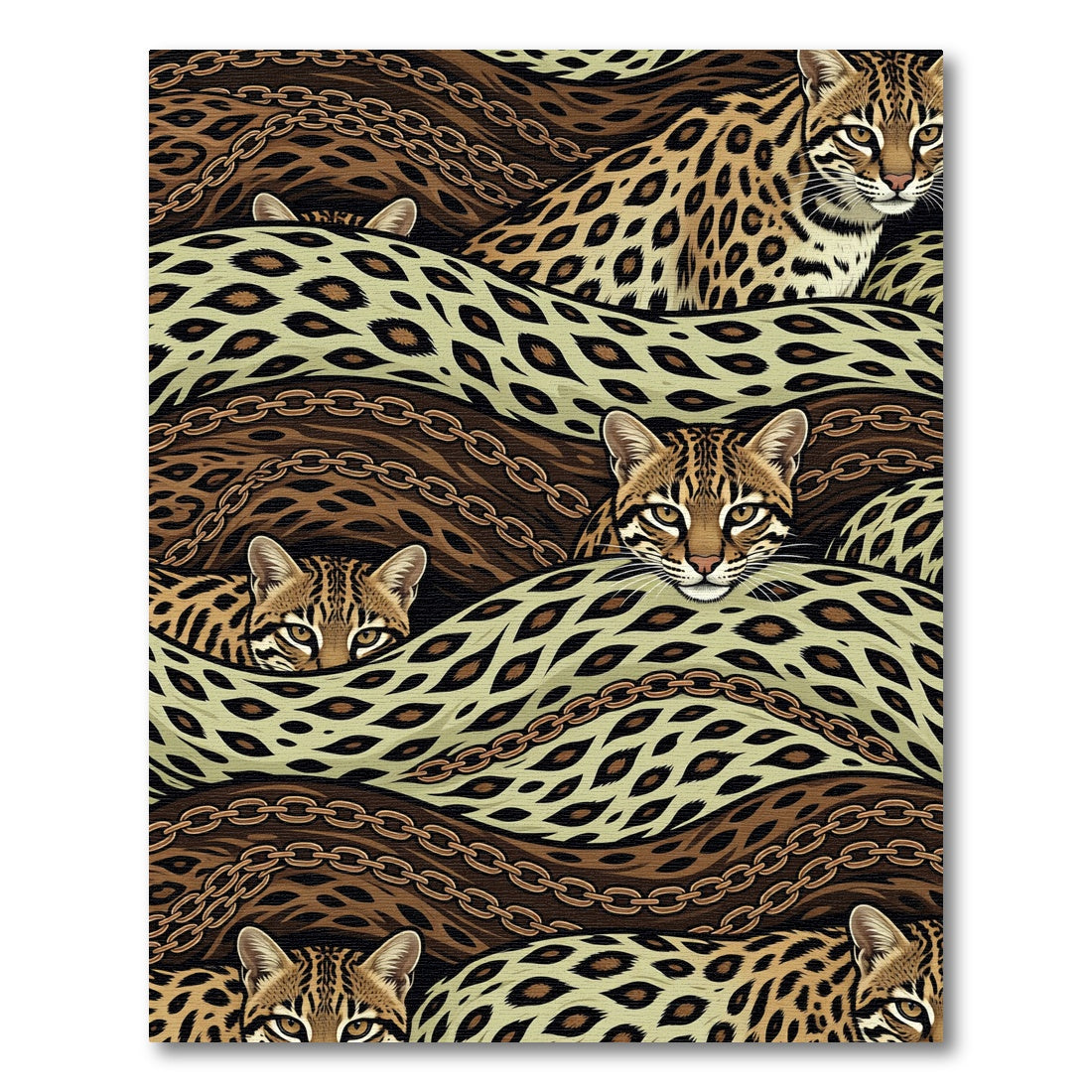 Ocelot Jaguar Chain Swirl Earthy Decor Rug