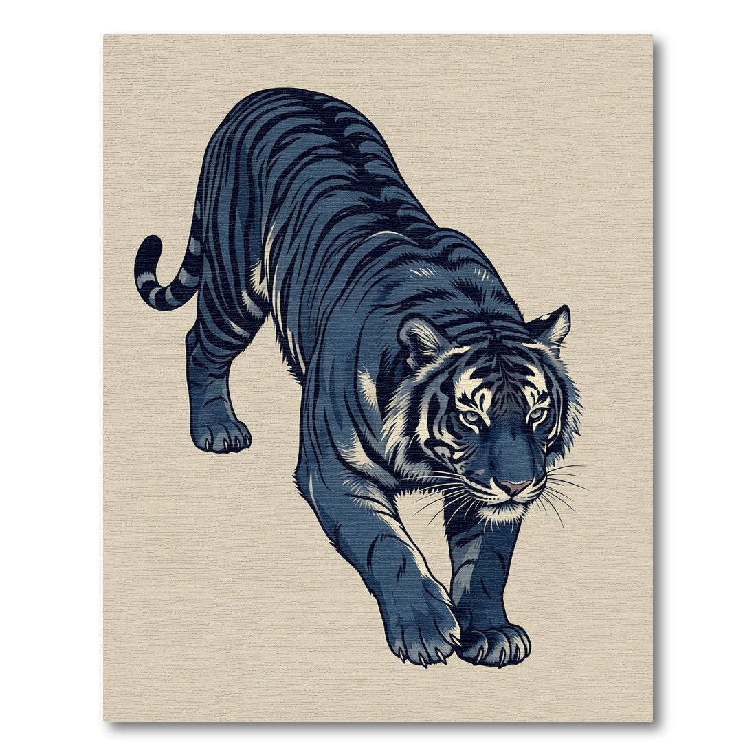 Dark Slate prowling Tiger Illustration Rug