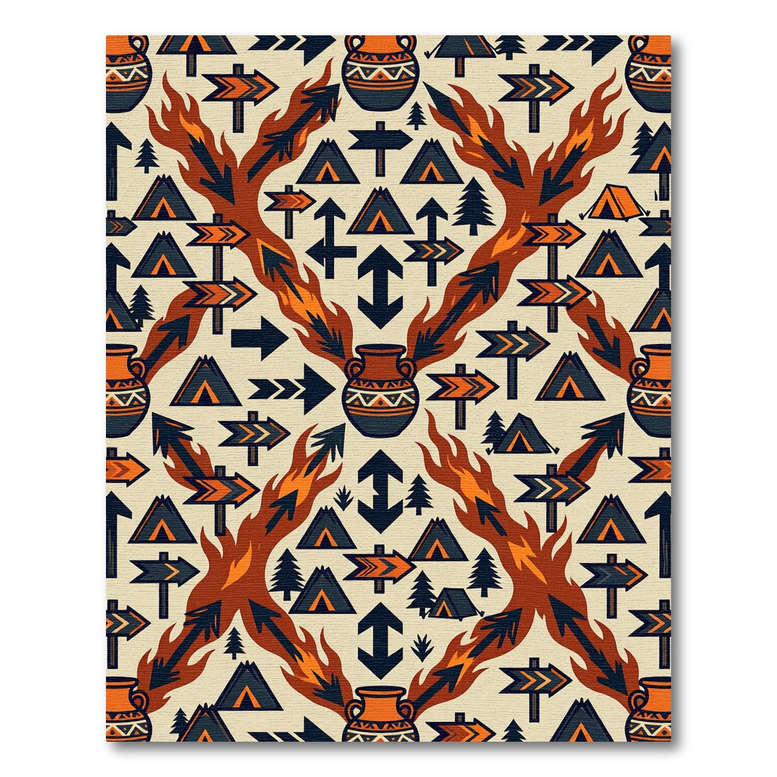 Earthy Southwestern Flame and Pottery Rug