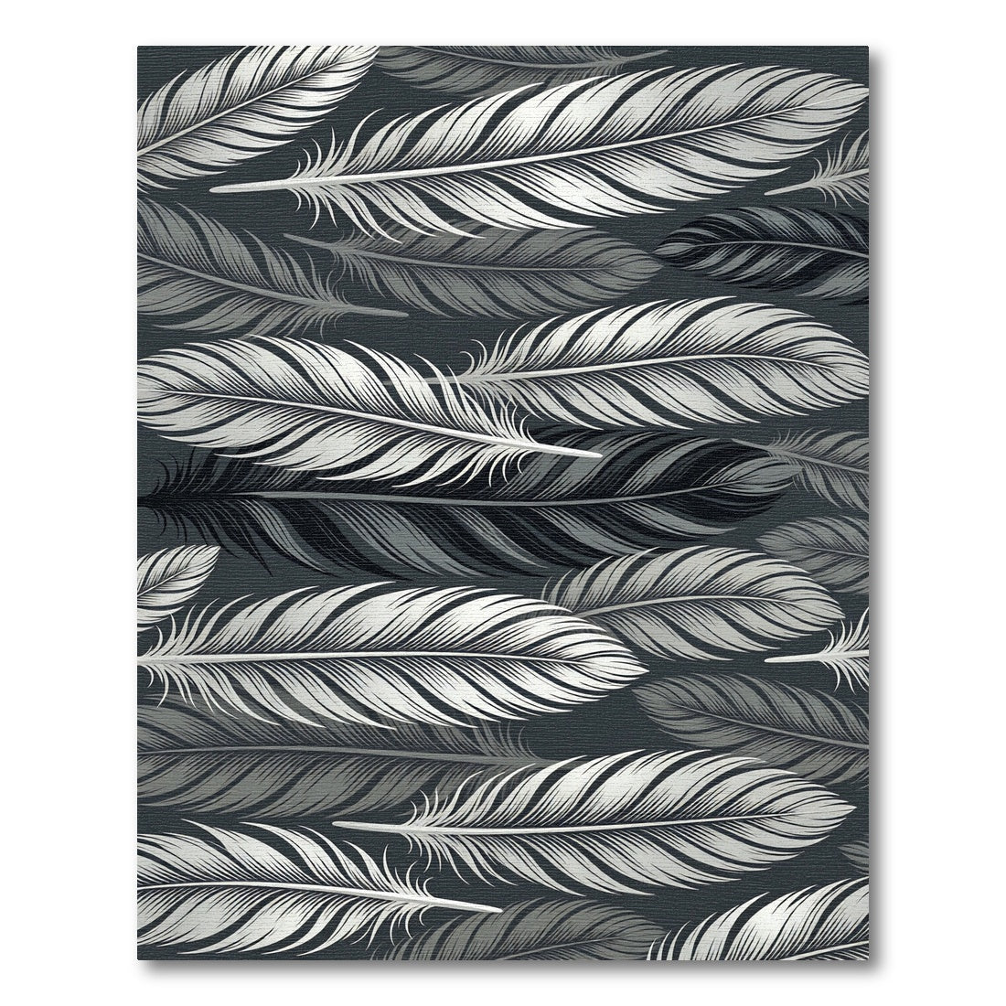 Monochromatic Feather Gray Botanical Art Rug