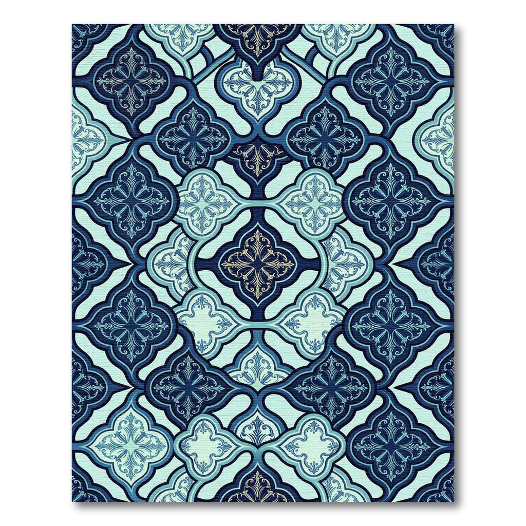 Elegant Navy Teal Ornate Trellis Rug