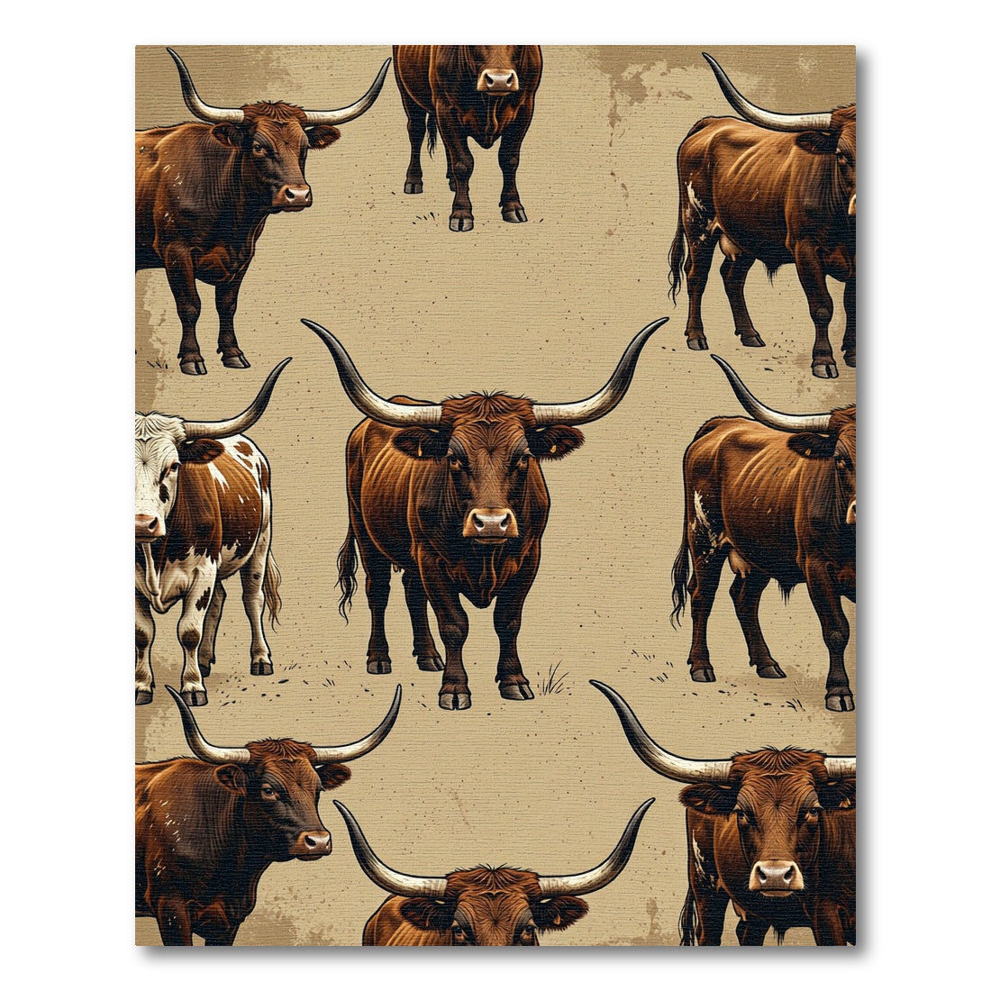Rustic Brown Longhorn Cattle Western Rug