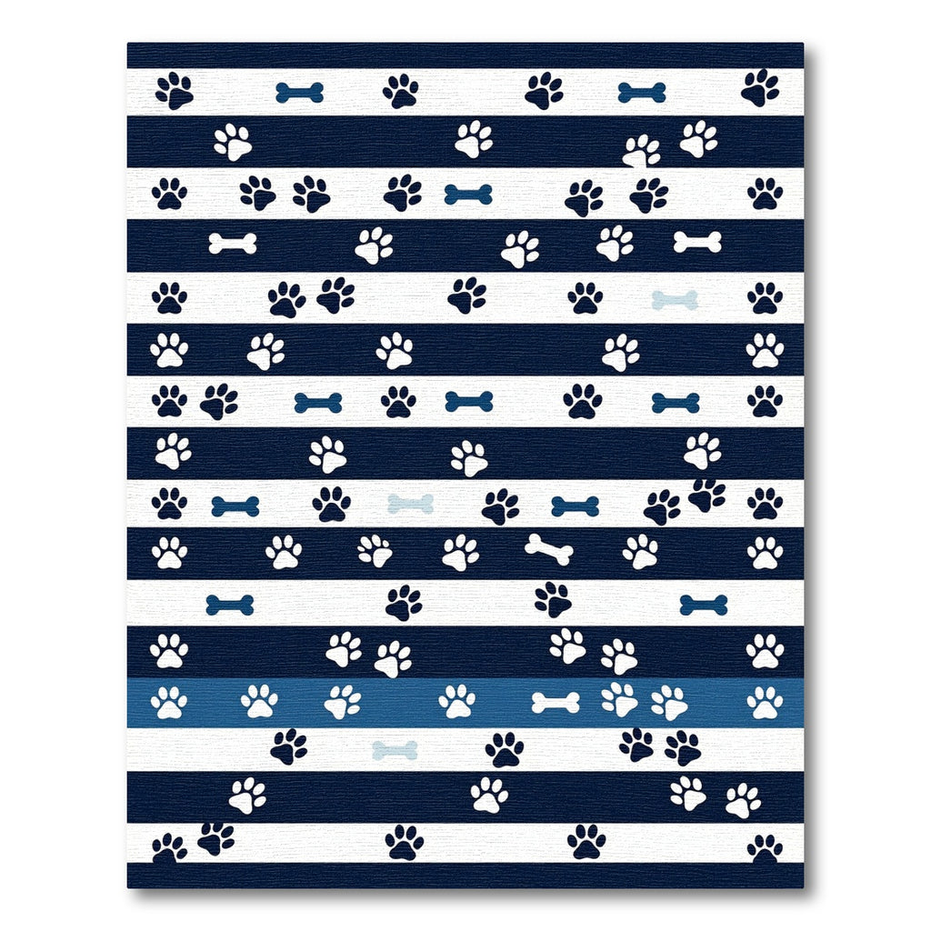 Navy Blue Striped Dog Paw Bone Rug