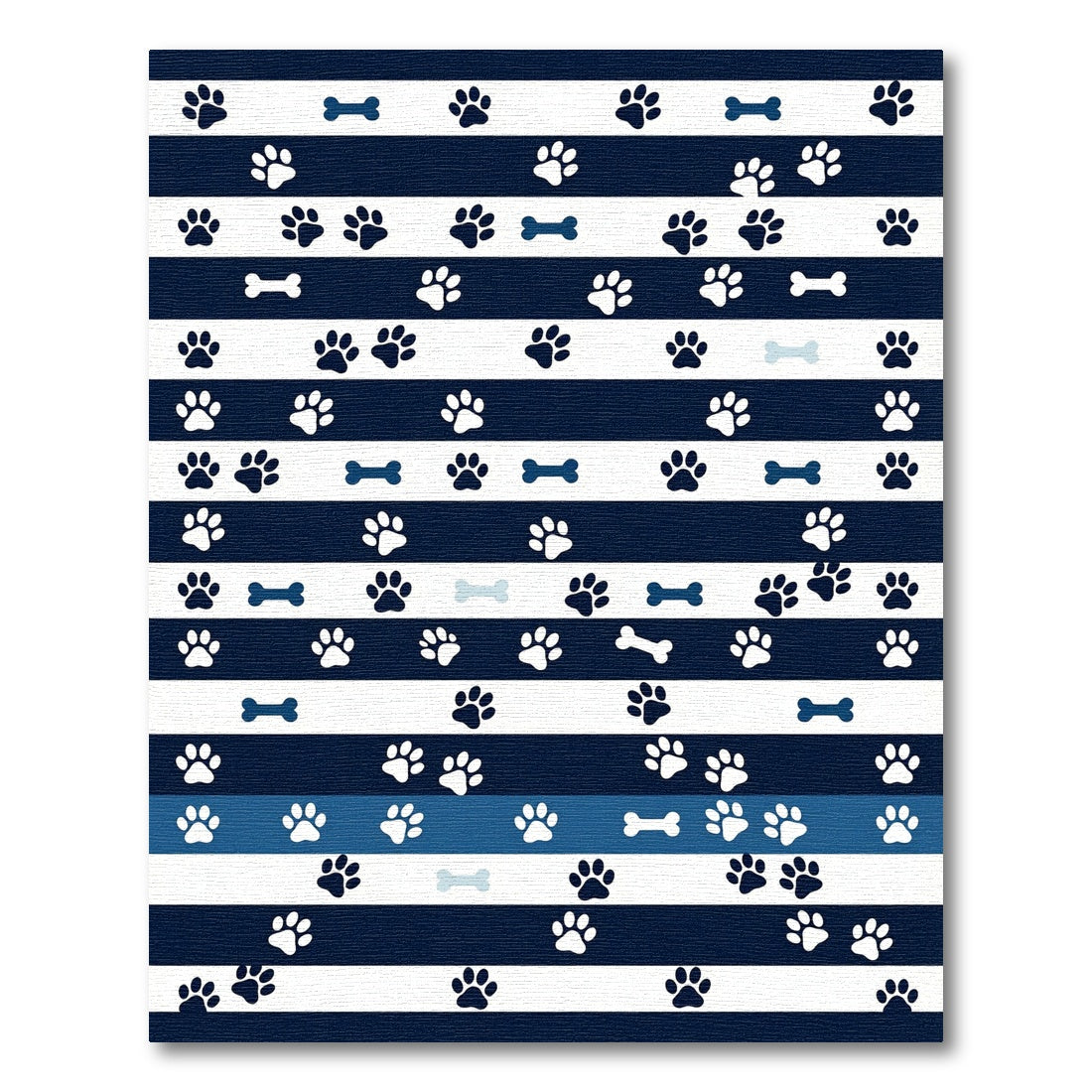Navy Blue Striped Dog Paw Bone Rug