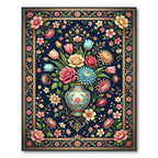 Elegant Navy Floral Bouquet Decorative Rug