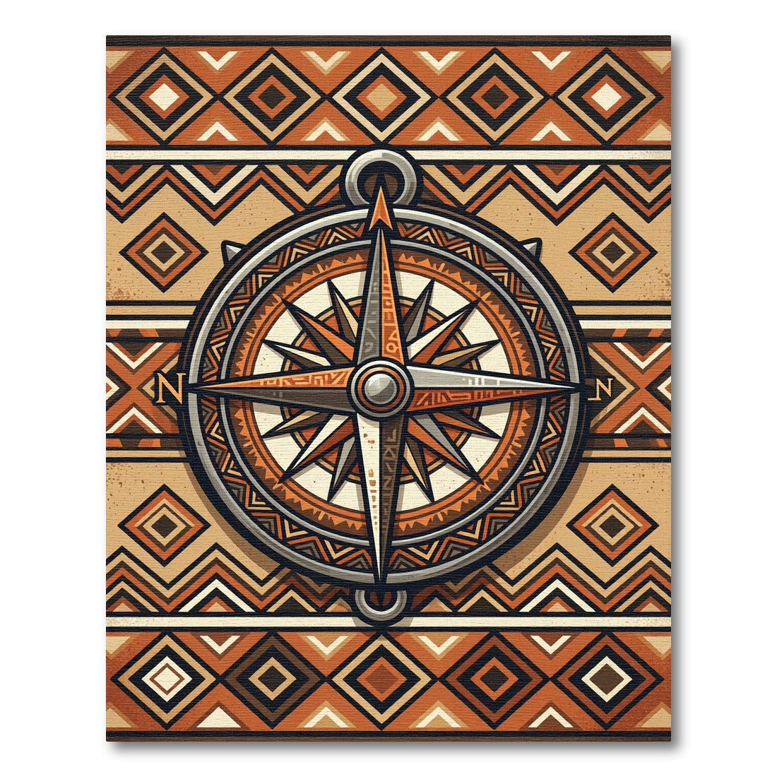 Geometric Earthy Compass Diamond Rug