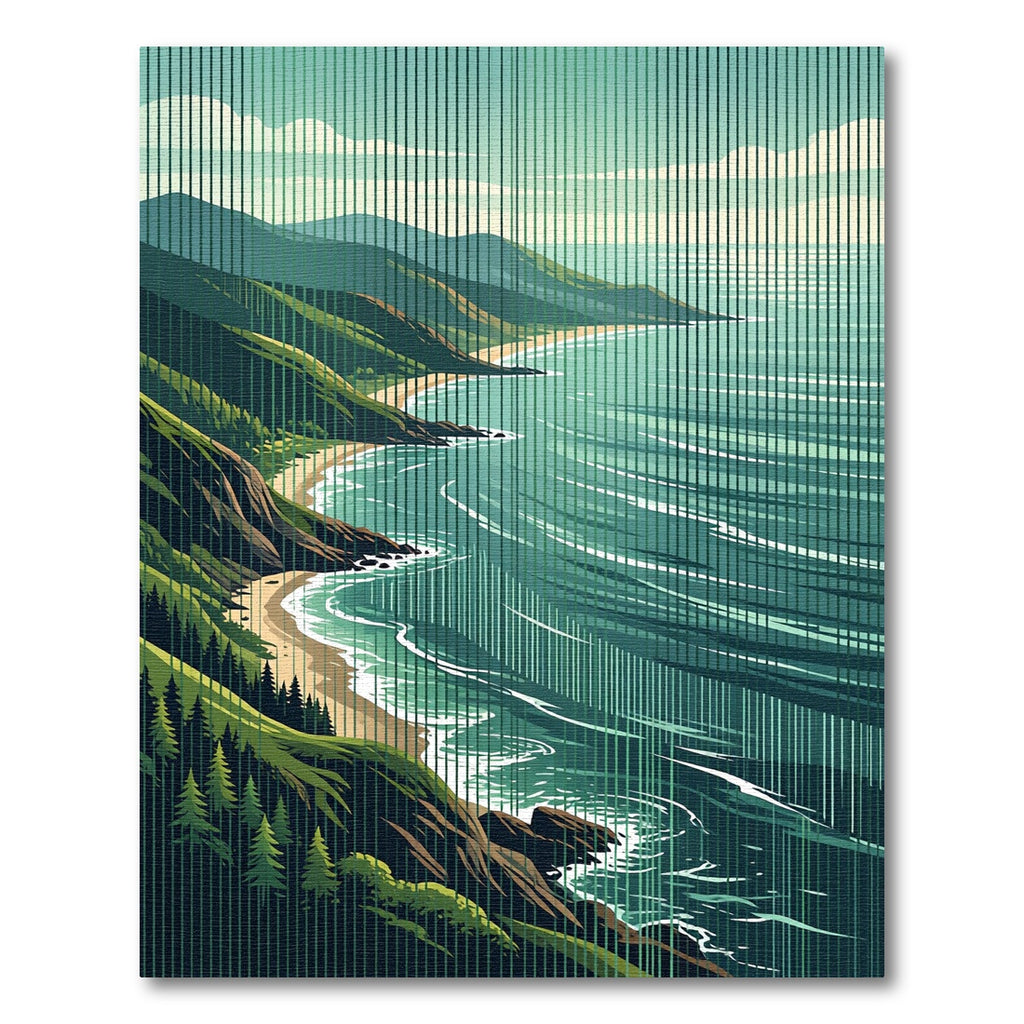 Serene Coastal Cliff Green Landscape Rug