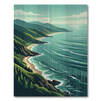 Serene Coastal Cliff Green Landscape Rug