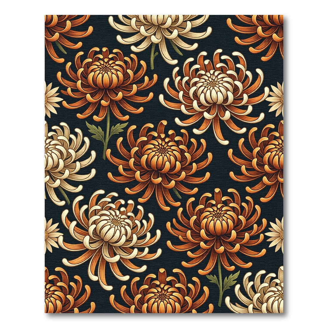 Earthy Amber Chrysanthemum Floral Dark Botanical Rug
