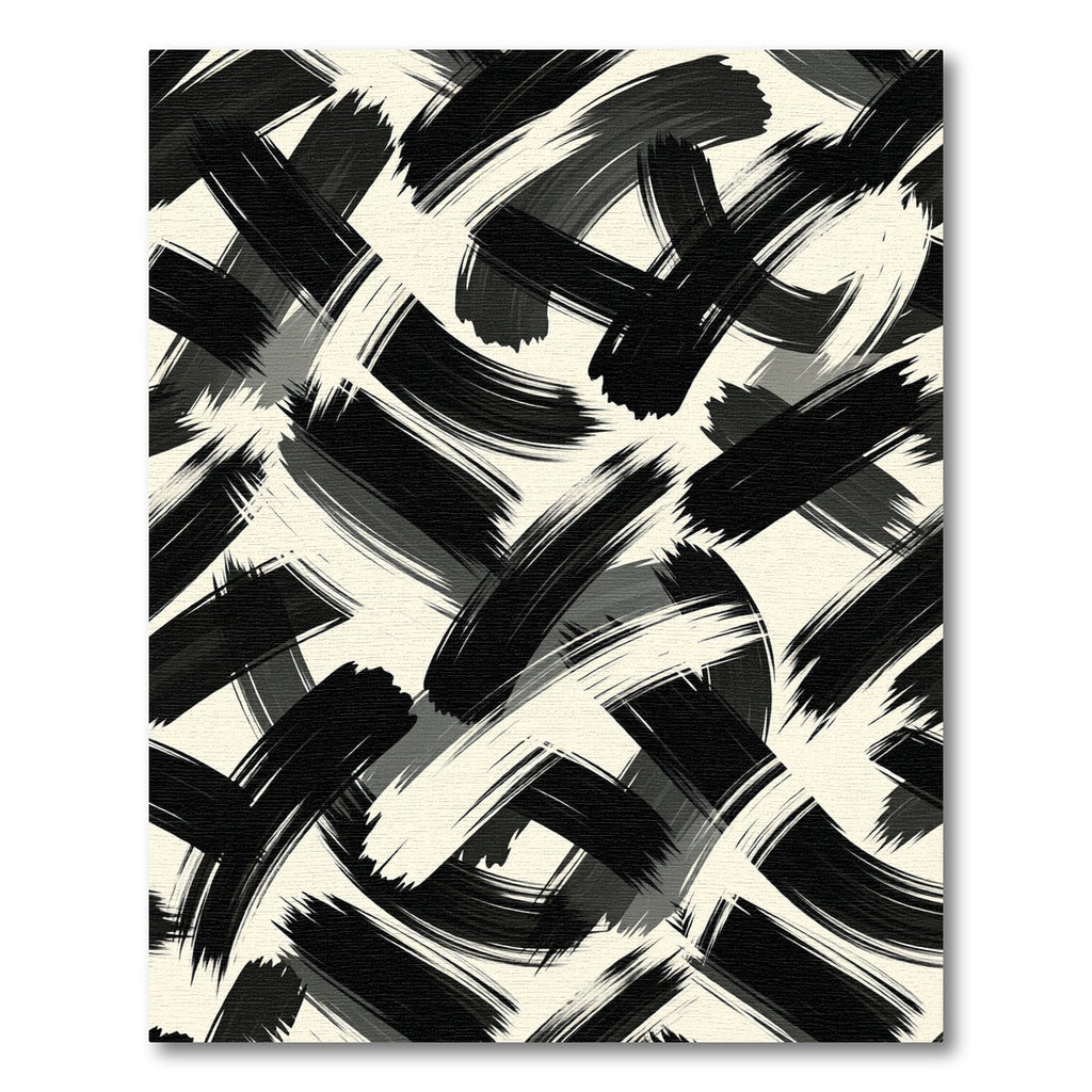 Bold Black and White Abstract Brushstroke Rug