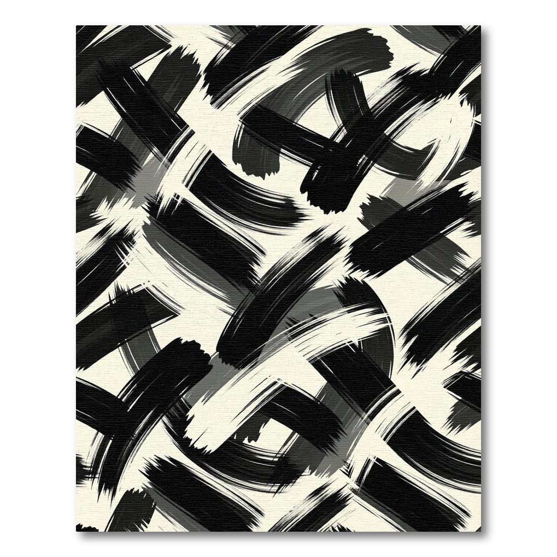 Bold Black and White Abstract Brushstroke Rug