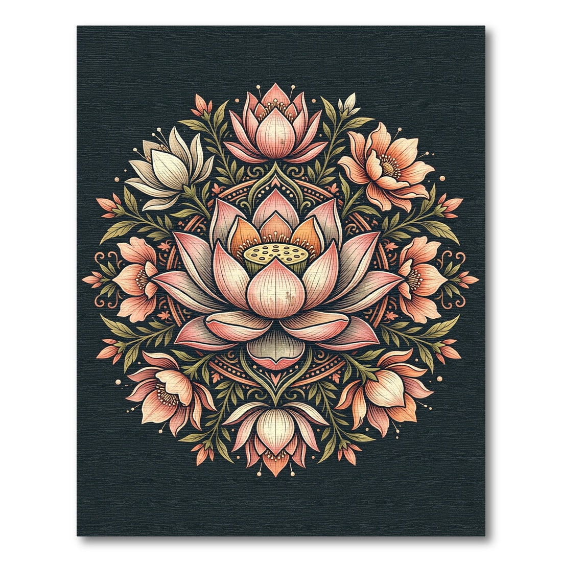 Lotus Bloom Floral Mandala Round Rug