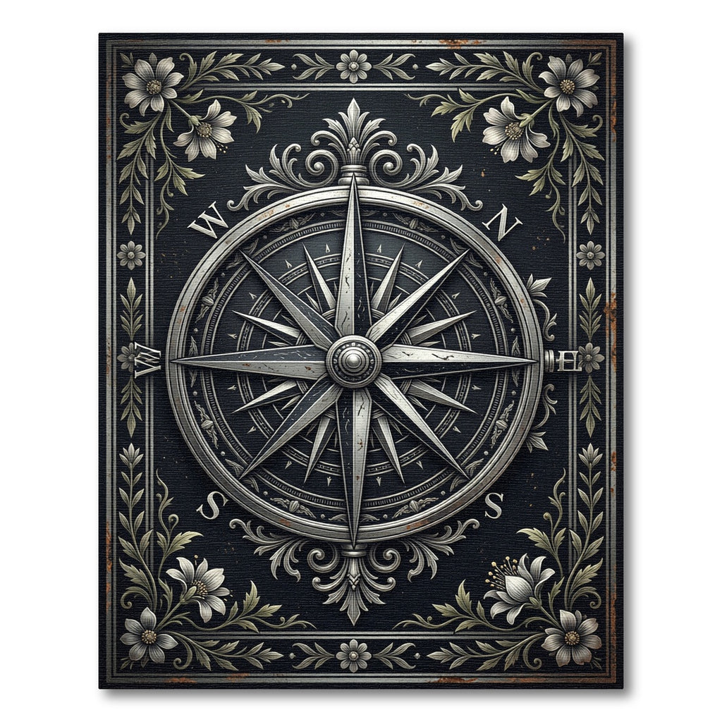 Elegant Silver Compass Floral Medallion Rug