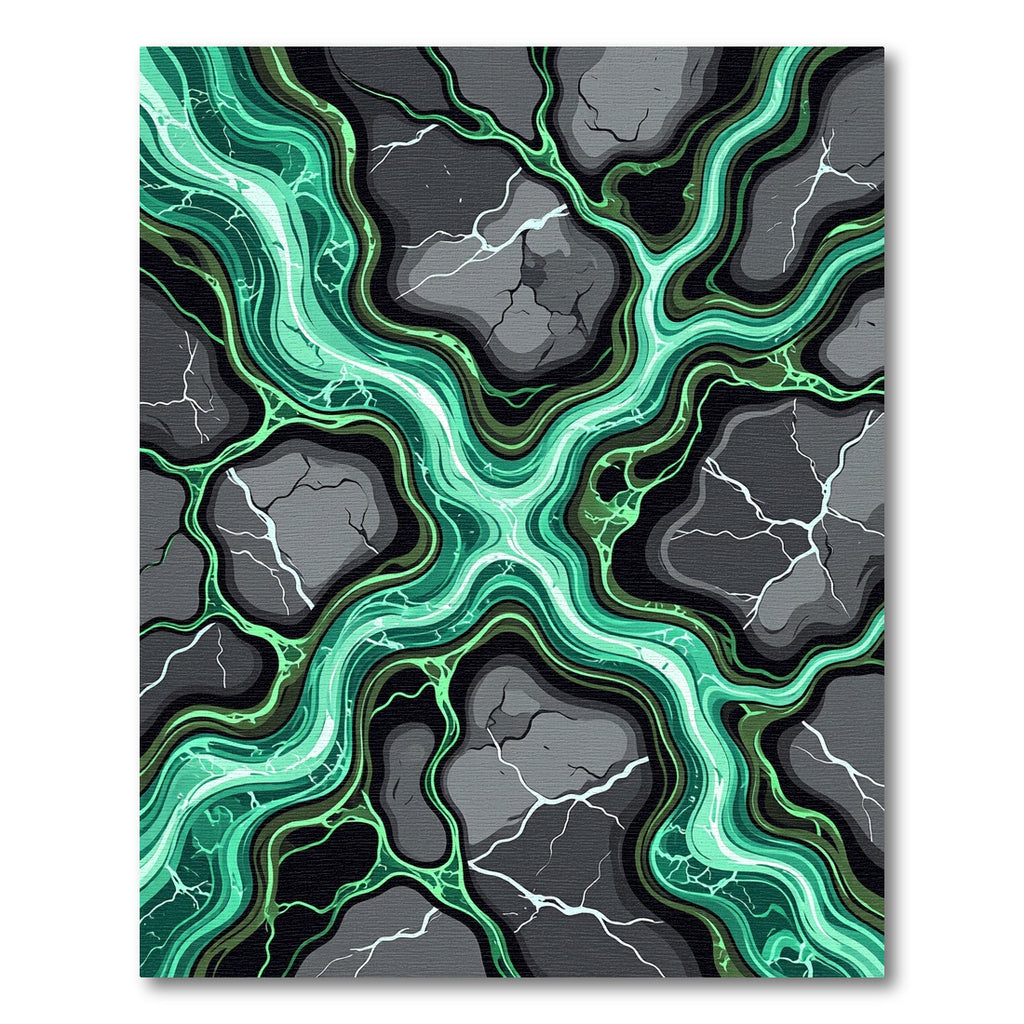 Luminous Emerald Crackled Stone Abstract Rug