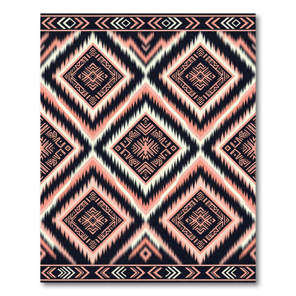 Black Peach Geometric Tribal Diamond Rug
