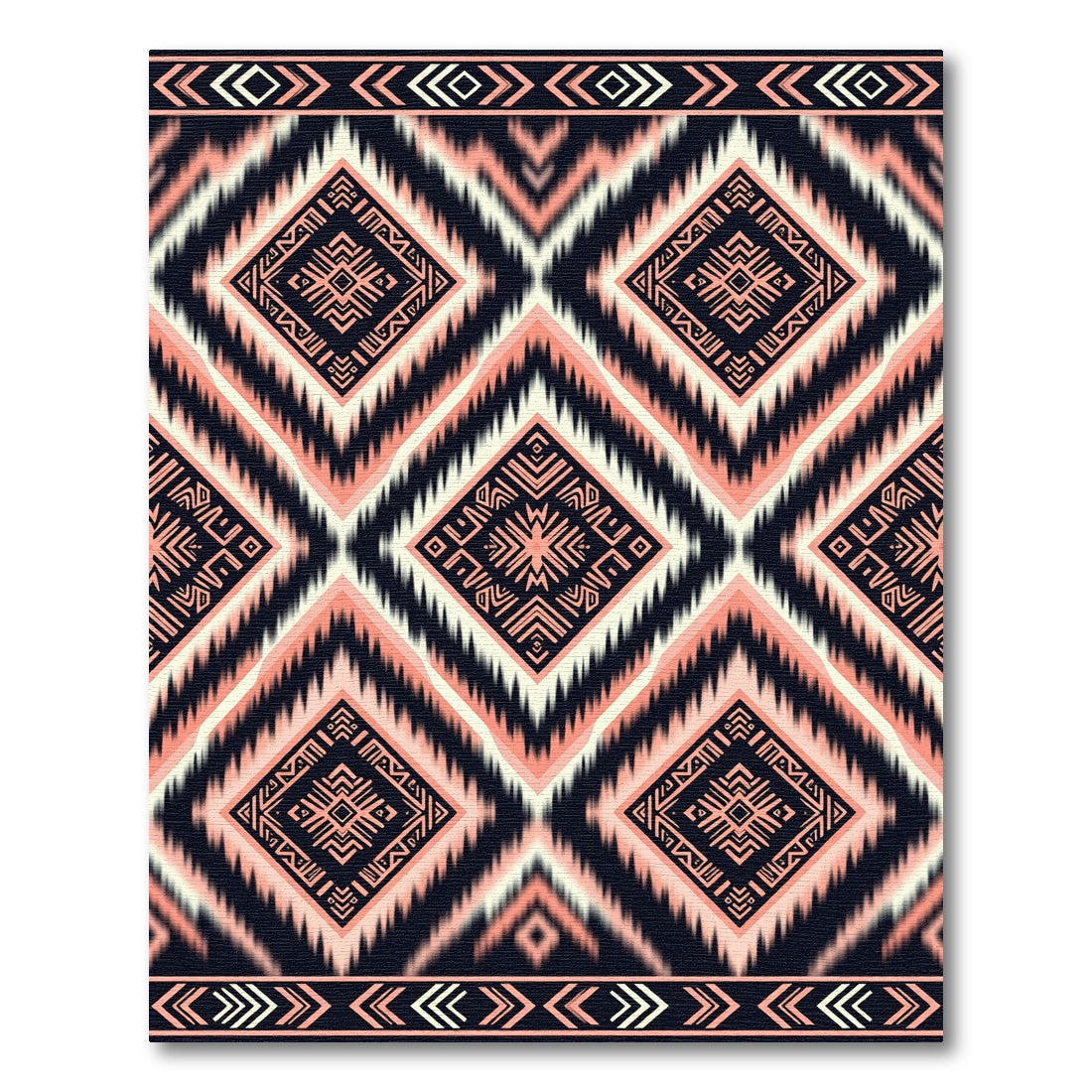 Black Peach Geometric Tribal Diamond Rug