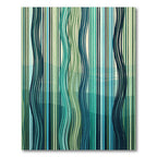 Abstract Teal and Forest Green Linear Wave Rug