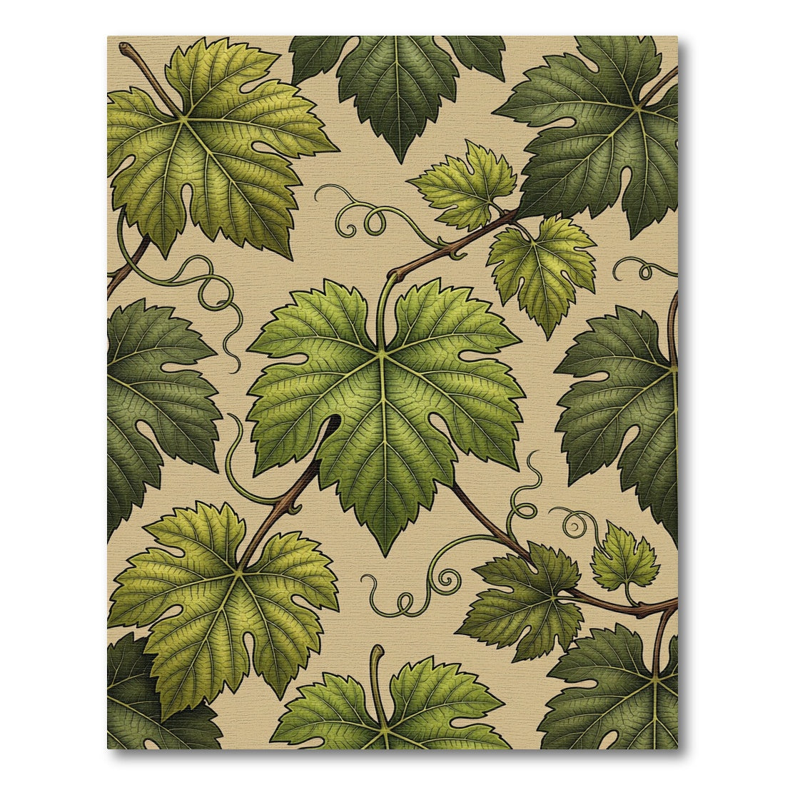Lush Green Botanical Grape Vine Art Rug