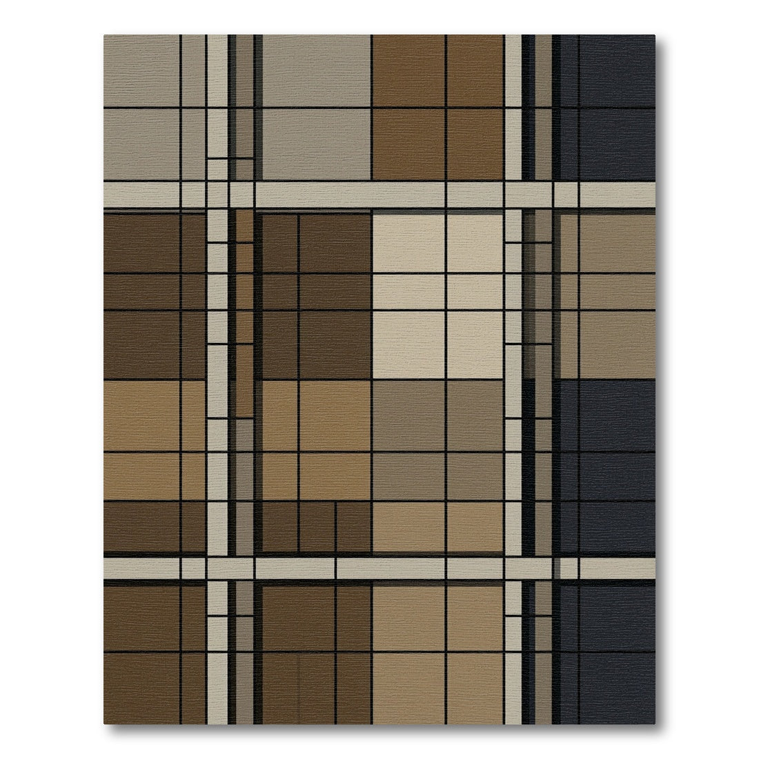 Earthy Plaid Beige Brown Squares Rug