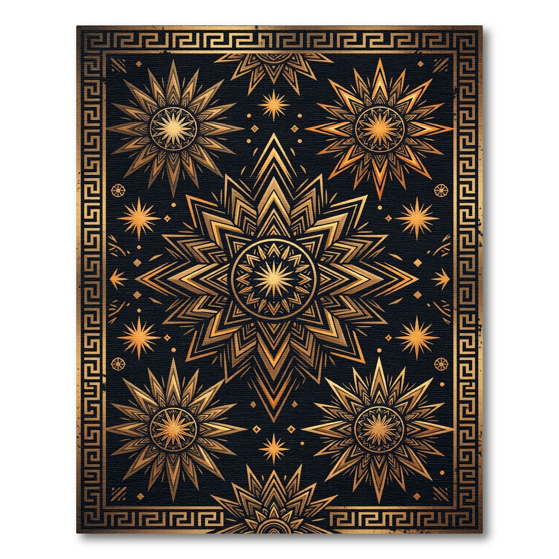 Radiant Gold Starburst Mandala Border Rug