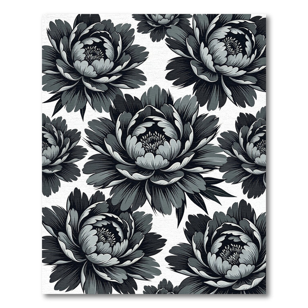 Dramatic Gray Peony Blossom Arrangement Rug