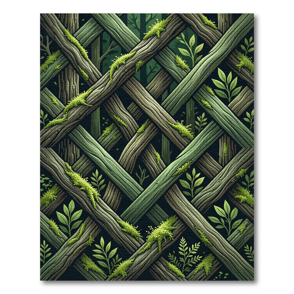 Mossy Overlapping Forest Branch Grid Rug