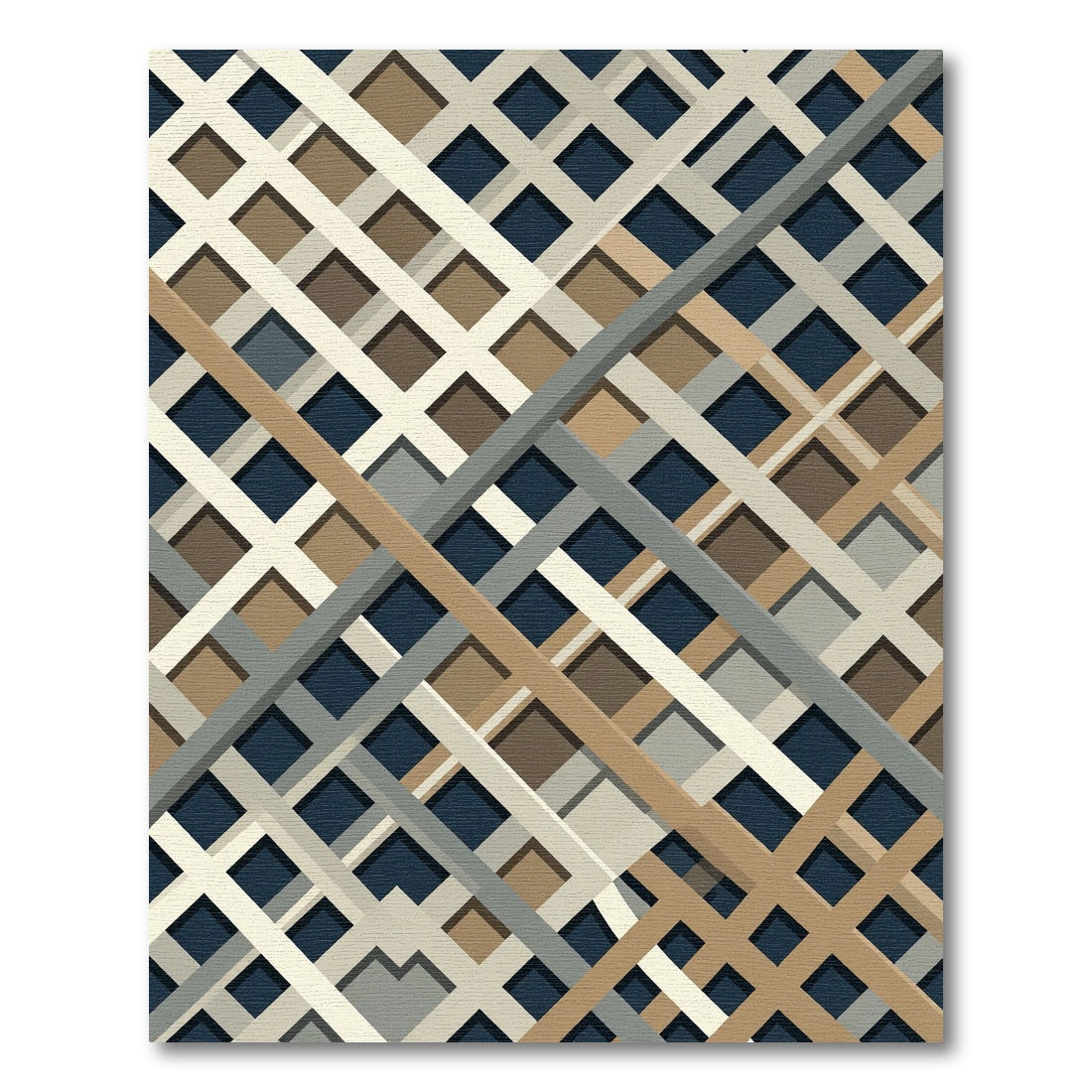Modern Neutral Grid Intersecting Stripe Rug
