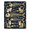 Gothic Tabby Cat Fish Skeleton Dark Rug