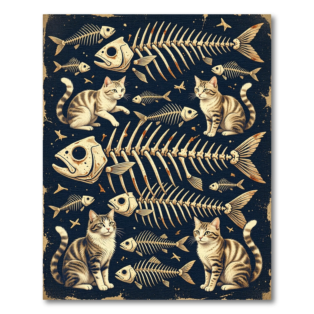 Gothic Tabby Cat Fish Skeleton Dark Rug
