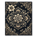 Ornate Floral Scrollwork Black Rug