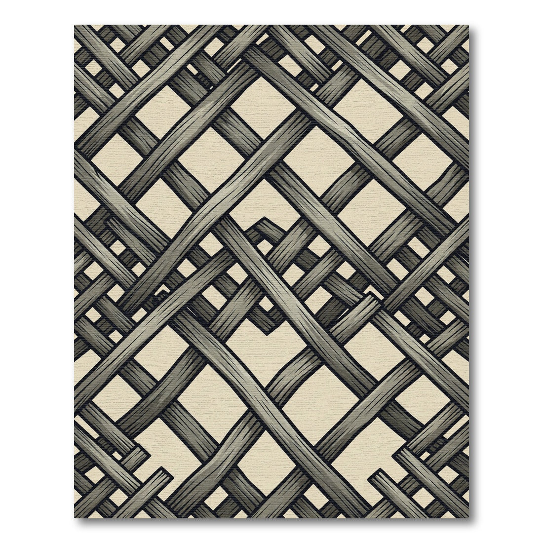 Beige Interwoven Gray Wicker Lattice Rug