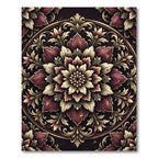 Ornate Burgundy and Gold Floral Medallion Rug