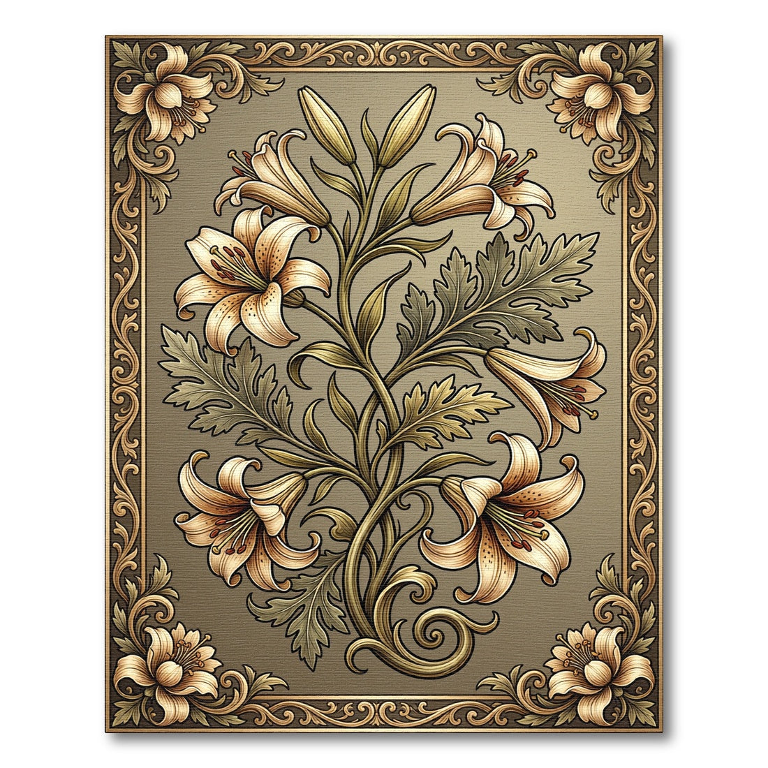 Floral Swirl Art Nouveau Lily Design Rug